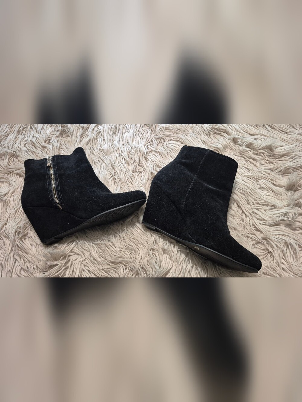 Women's Black Suede Wedge Ankle Boots - Classic Style